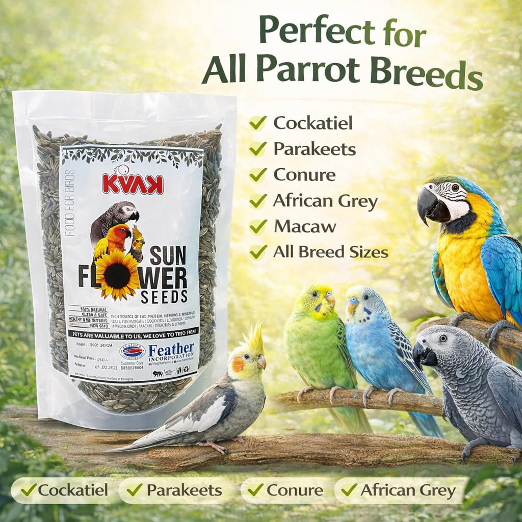 KVAK Premium Bird Food mix for parrots, budgies, cockatiels and finches