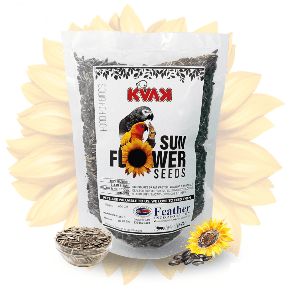 KVAK Sunflower Seeds for Birds Cockatiel, Parakeets, Conure, African Grey, Macaw - 450 GM