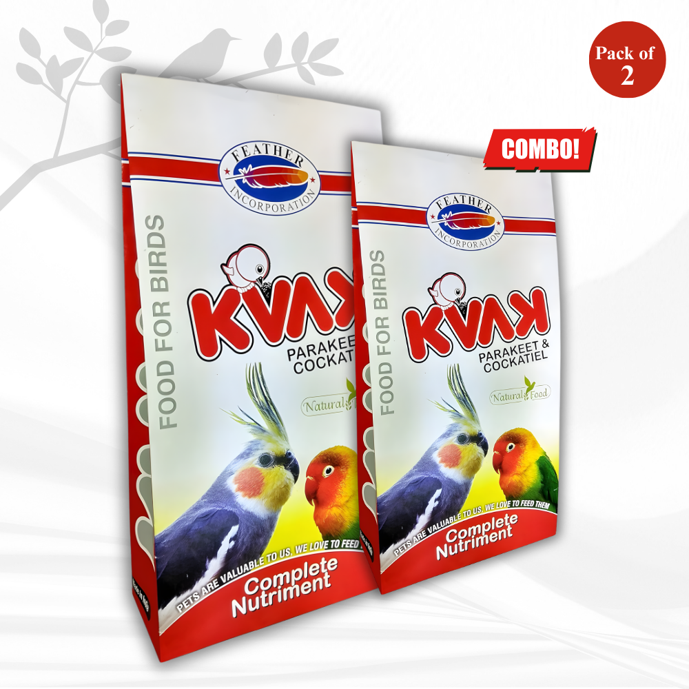 KVAK Parakeet and Cockatiel Bird Food Combo Pack of 2 Complete Nutriment Premium Bird Feed